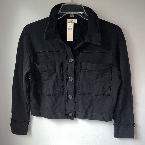 Anthropologie t.La French Terry Lined Black Crop Jacket - Picture 2 of 10